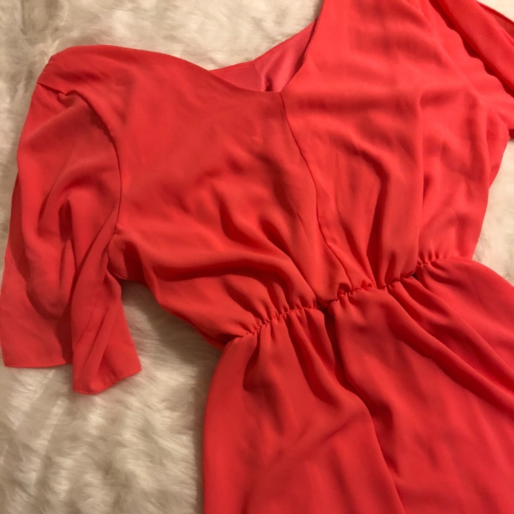 Coral keyhole cinch waist dress
